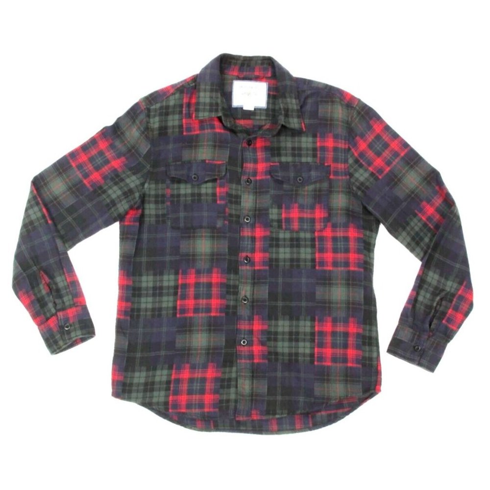American Eagle Plaid Mix Patchwork Long Sleeve Fl… - image 1